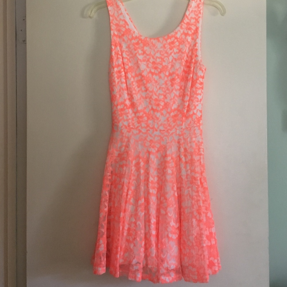 Guess orange and white lace skater dress
